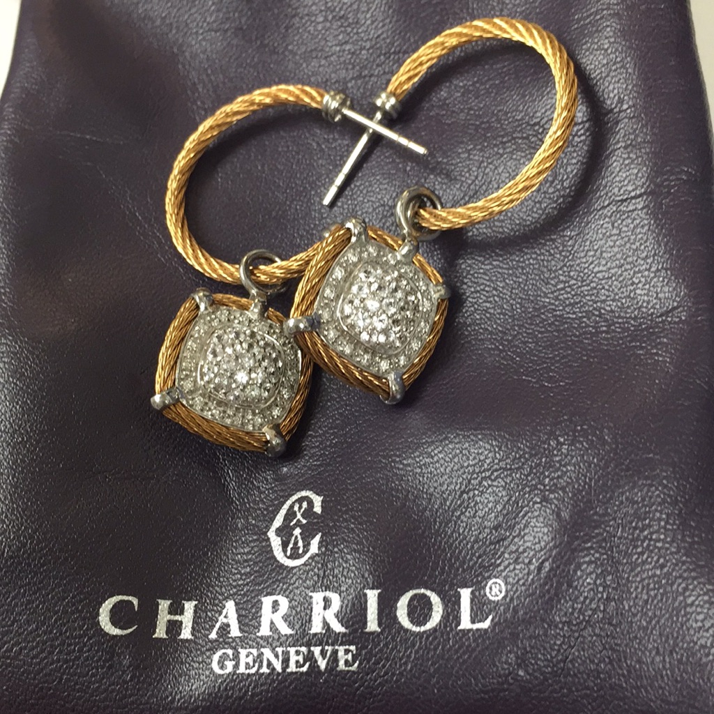 Charriol Diamond White Sapphire Pave Hoops